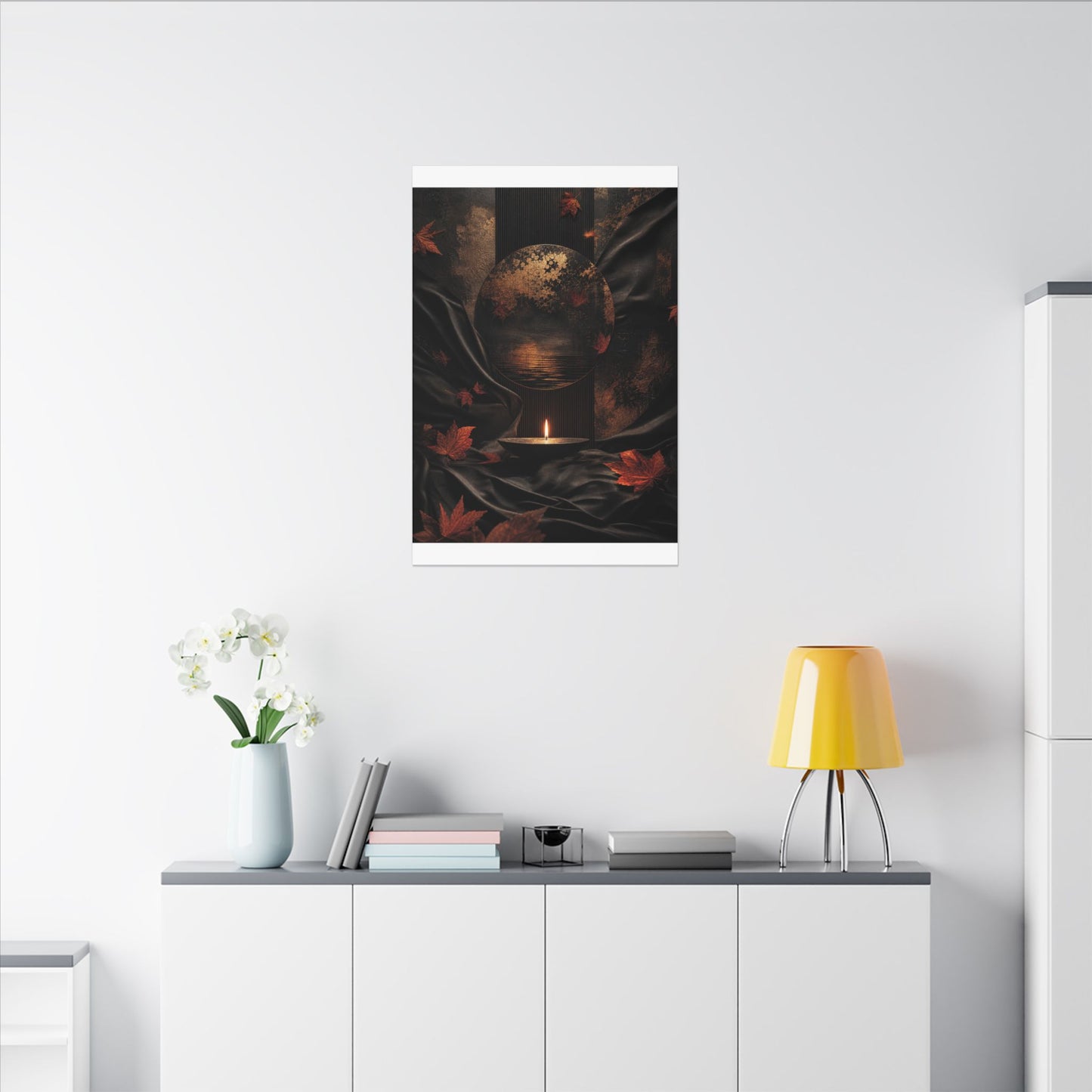 Silk Drape Autumn Canvas Art | Dark Japandi Moody Design