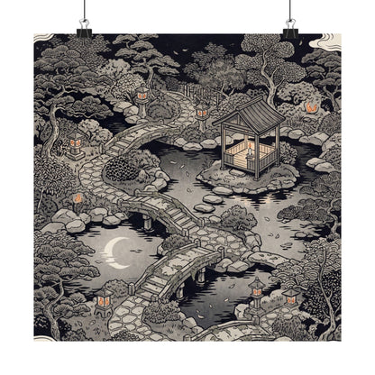 Summer Moonlit Garden Ukiyo E Inspired Wall Art Print | Serene Decor