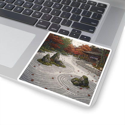 Autumn Rock Garden Ukiyo E Inspired Sticker | Calm Decor Art Print