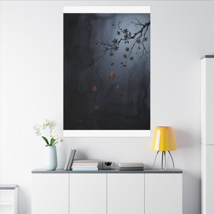 Autumn Cherry Blossom Charcoal Ink Canvas Art | Atmospheric Decor