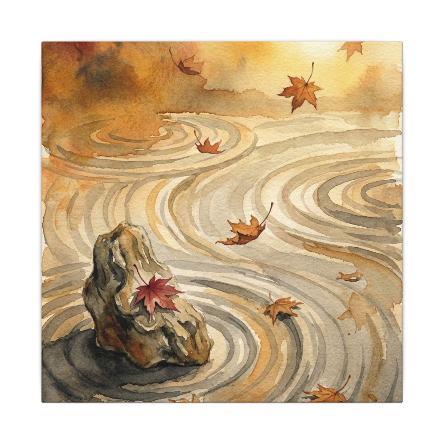 Autumn Rock Garden Watercolor Canvas Art | Neutral Decor