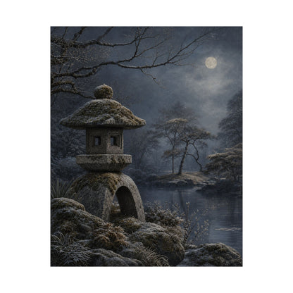 Winter Stone Lantern Japanese Pattern Wall Art Print | Earthy Decor