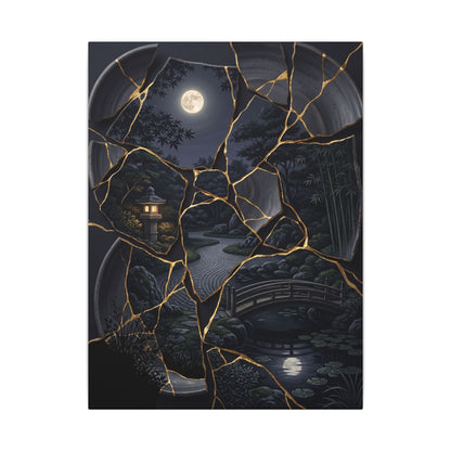 Kintsugi Moonlit Garden in Golden Hour | Gold Repair Canvas Art