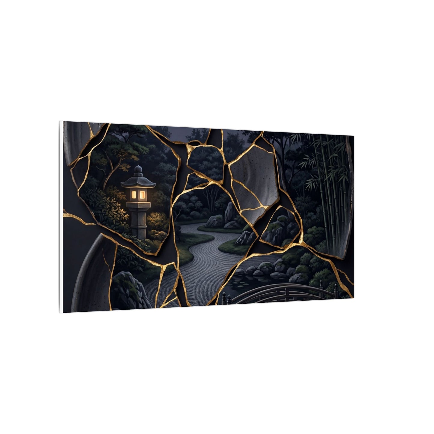 Kintsugi Moonlit Garden in Golden Hour | Gold Repair Canvas Art