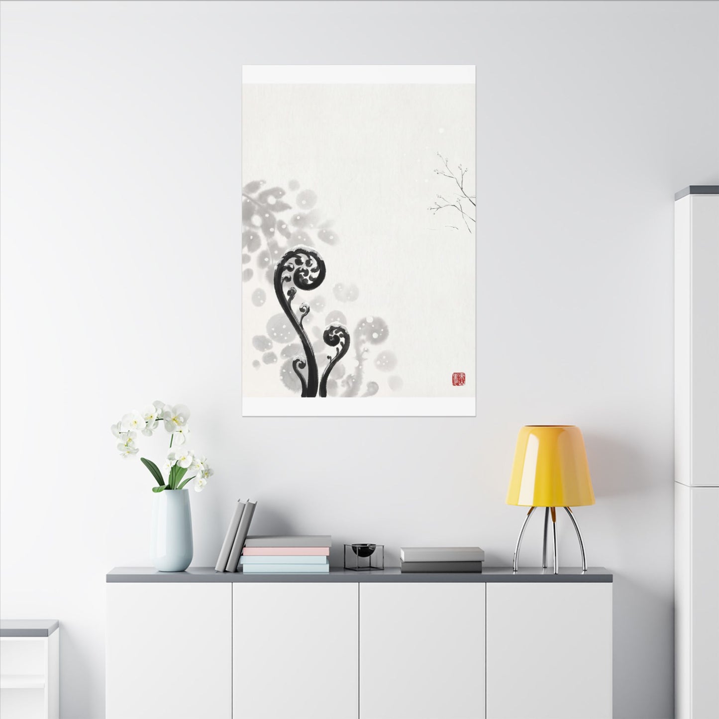 Winter Fern Unfurling Ukiyo E Inspired Canvas Art | Peaceful Decor