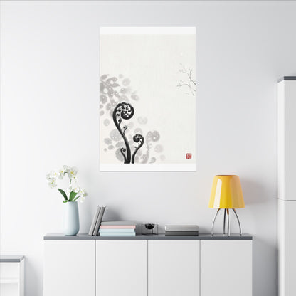 Winter Fern Unfurling Ukiyo E Inspired Canvas Art | Peaceful Decor