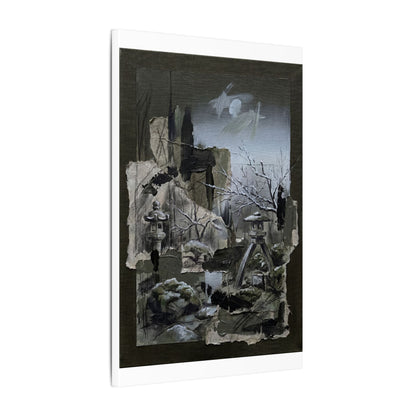 Winter Moonlit Garden Dark Texture Canvas Art | Moody Decor
