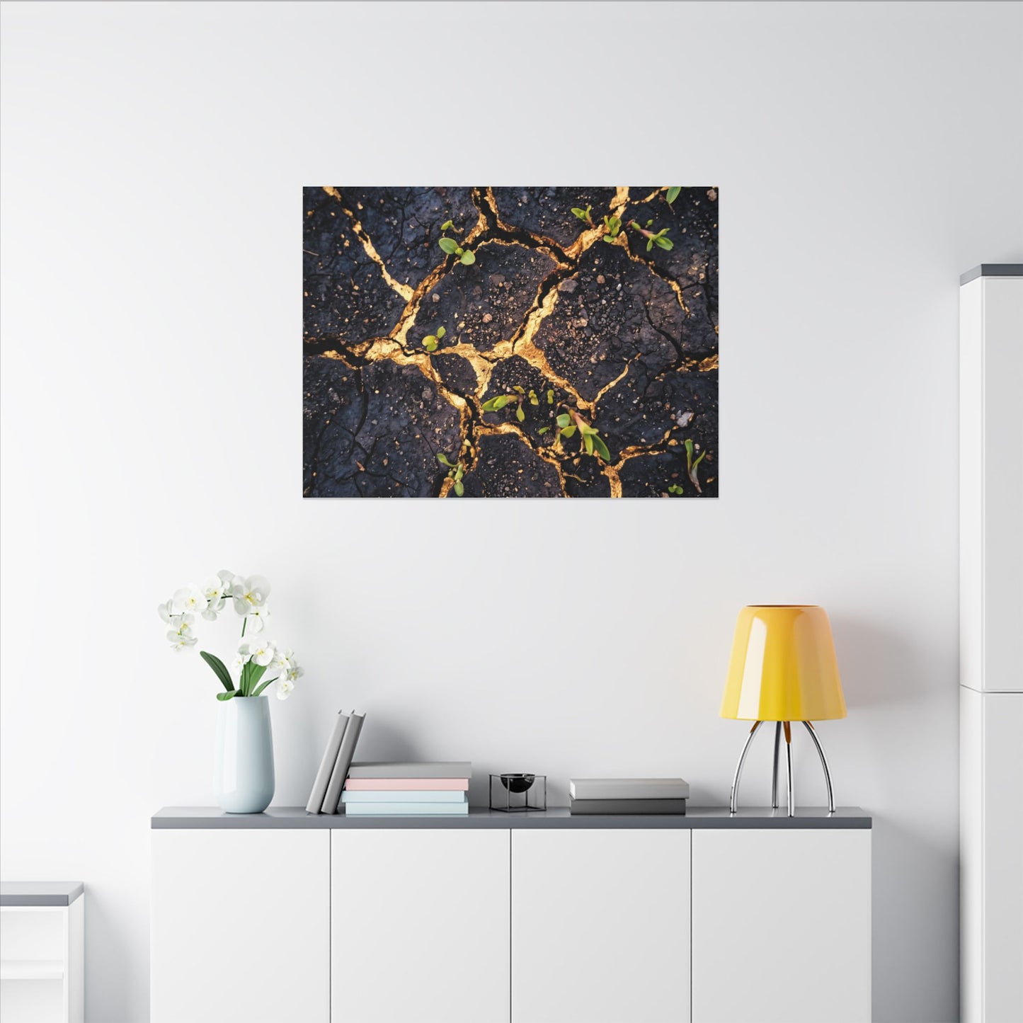 Spring Cracked Earth Crackle Gold Canvas Art | Healing Decor
