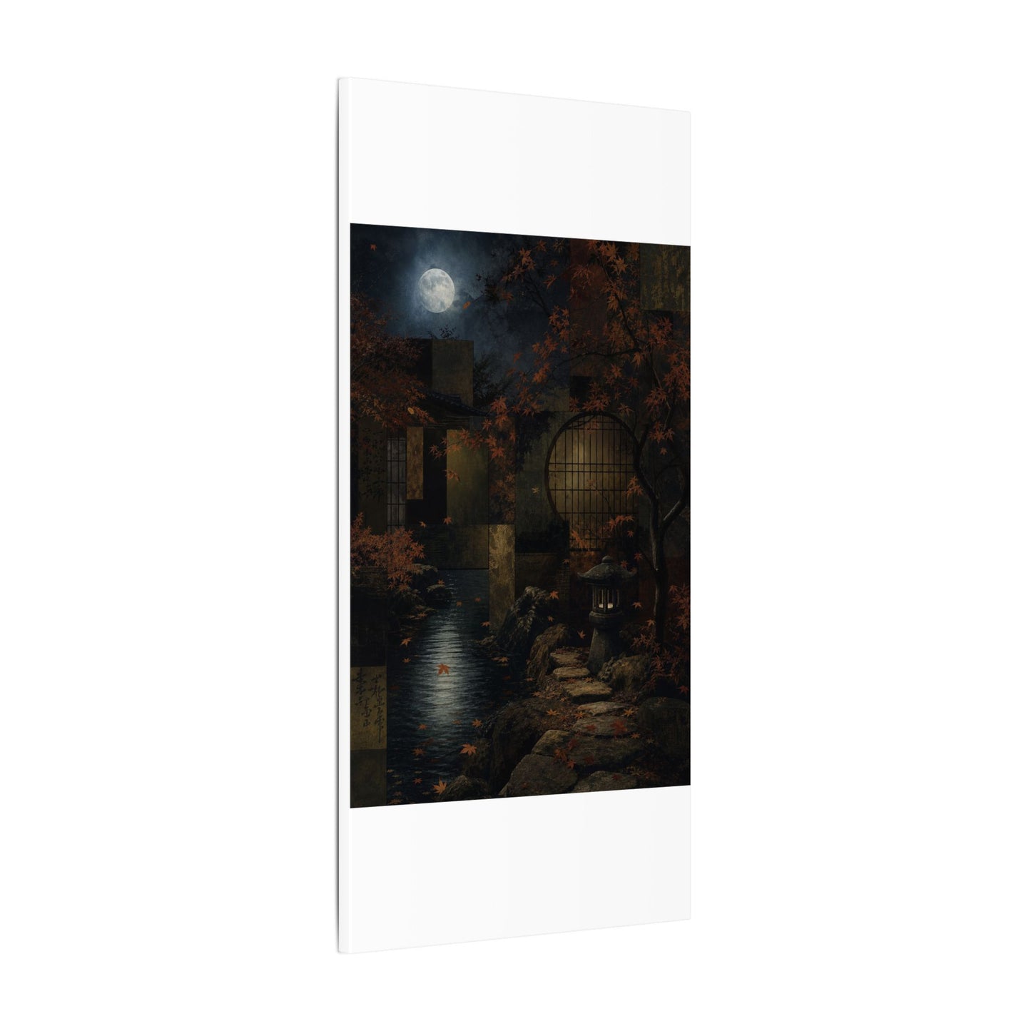 Moonlight Moonlit Garden Canvas Art - Dark Japandi Shibui