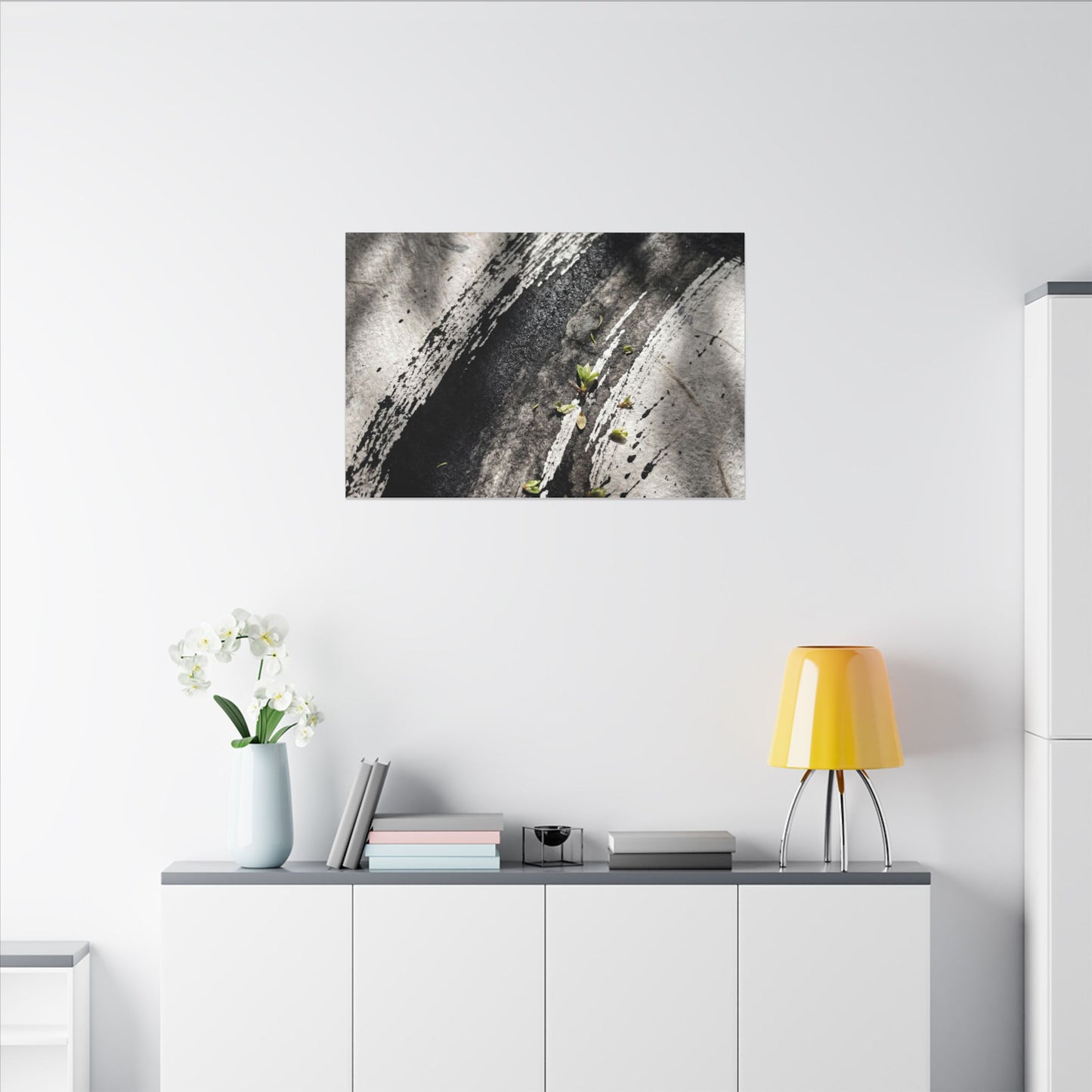 Ink Brushstroke Canvas Art | Spring Dark Japandi Moody Minimal Art