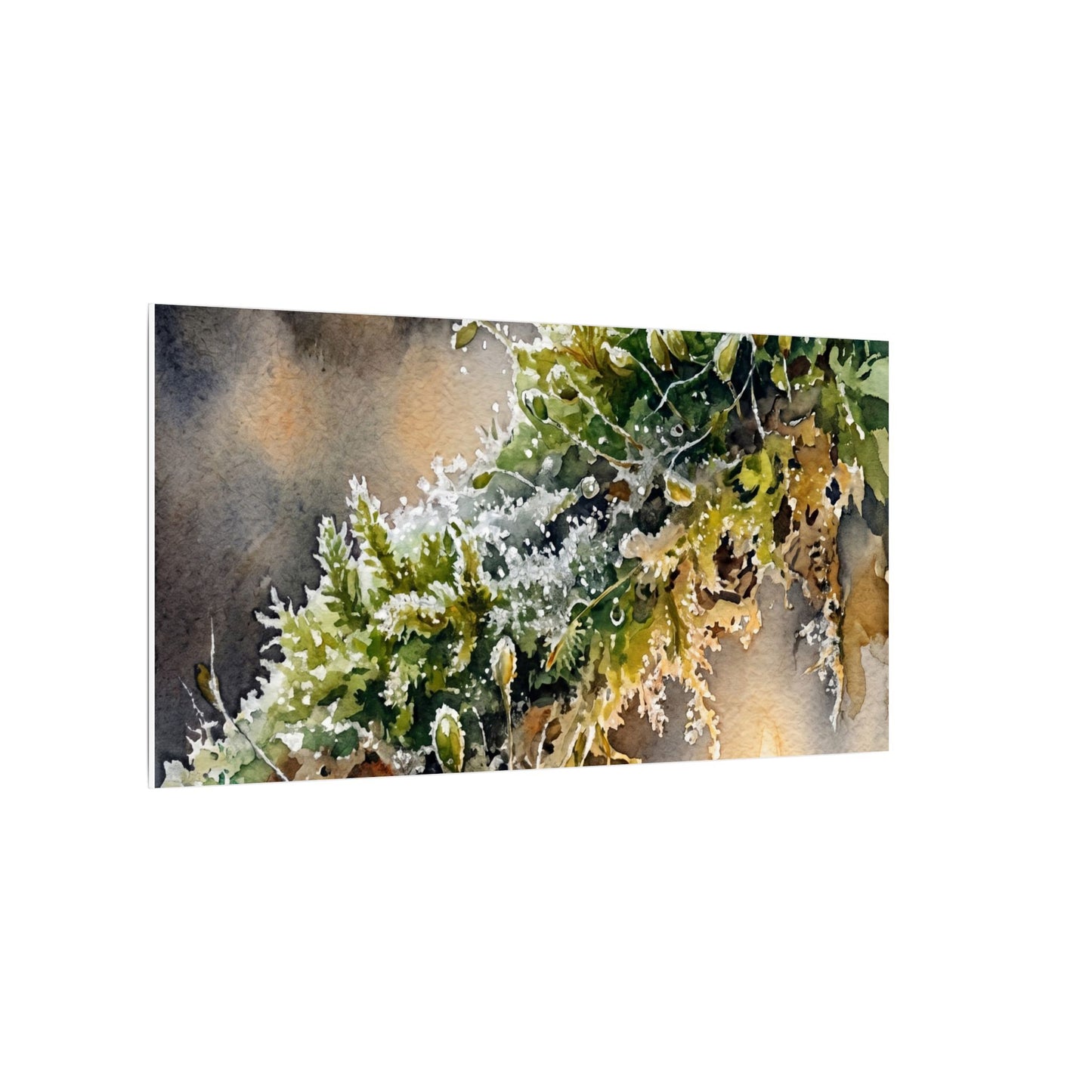 Winter Moss Close Up Watercolor Canvas Art | Neutral Decor