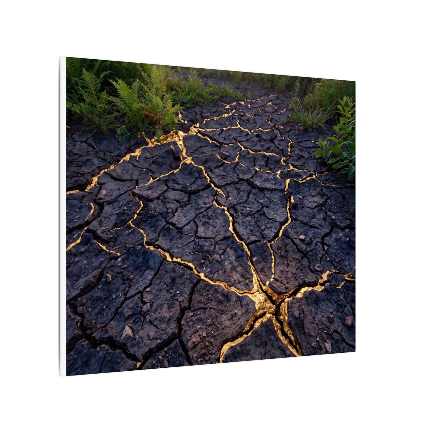 Cracked Earth Canvas Art | Summer Kintsugi Crackle Gold Art