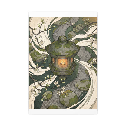 Zen Stone Lantern in Candlelight | Ukiyo E Inspired Canvas Art