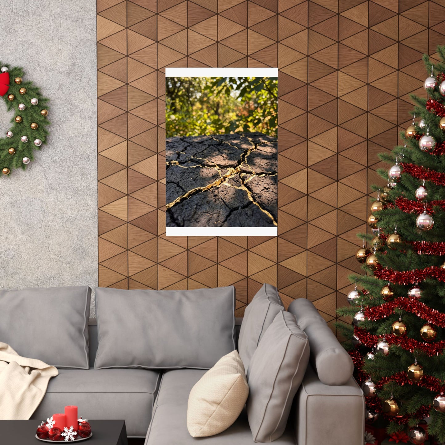 Cracked Earth Wall Art Print | Summer Kintsugi Gold Repair Art