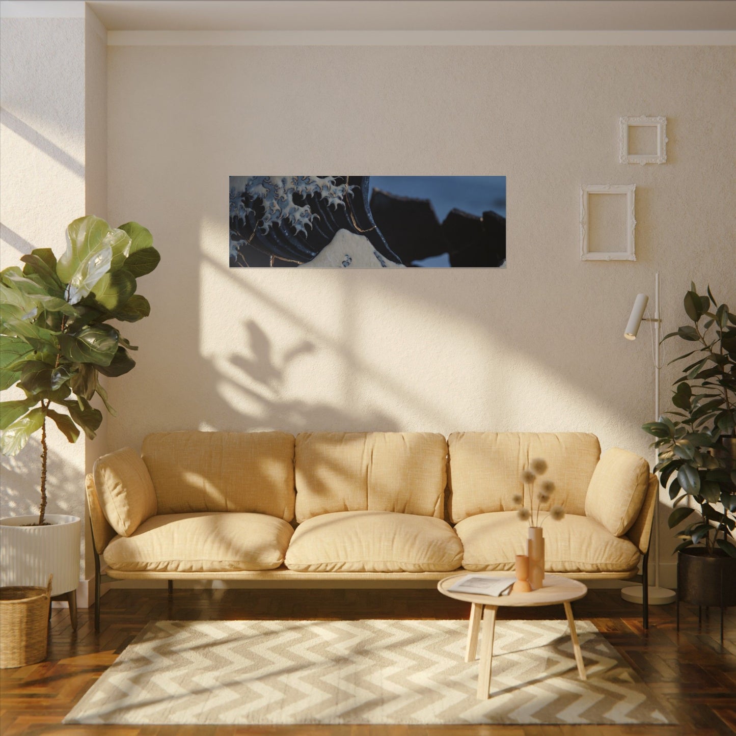 Ocean Wave Canvas Art | Winter Kintsugi Gold Repair Art