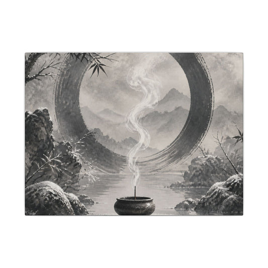 Incense Smoke Canvas Art | Winter Zen Sumi E Art