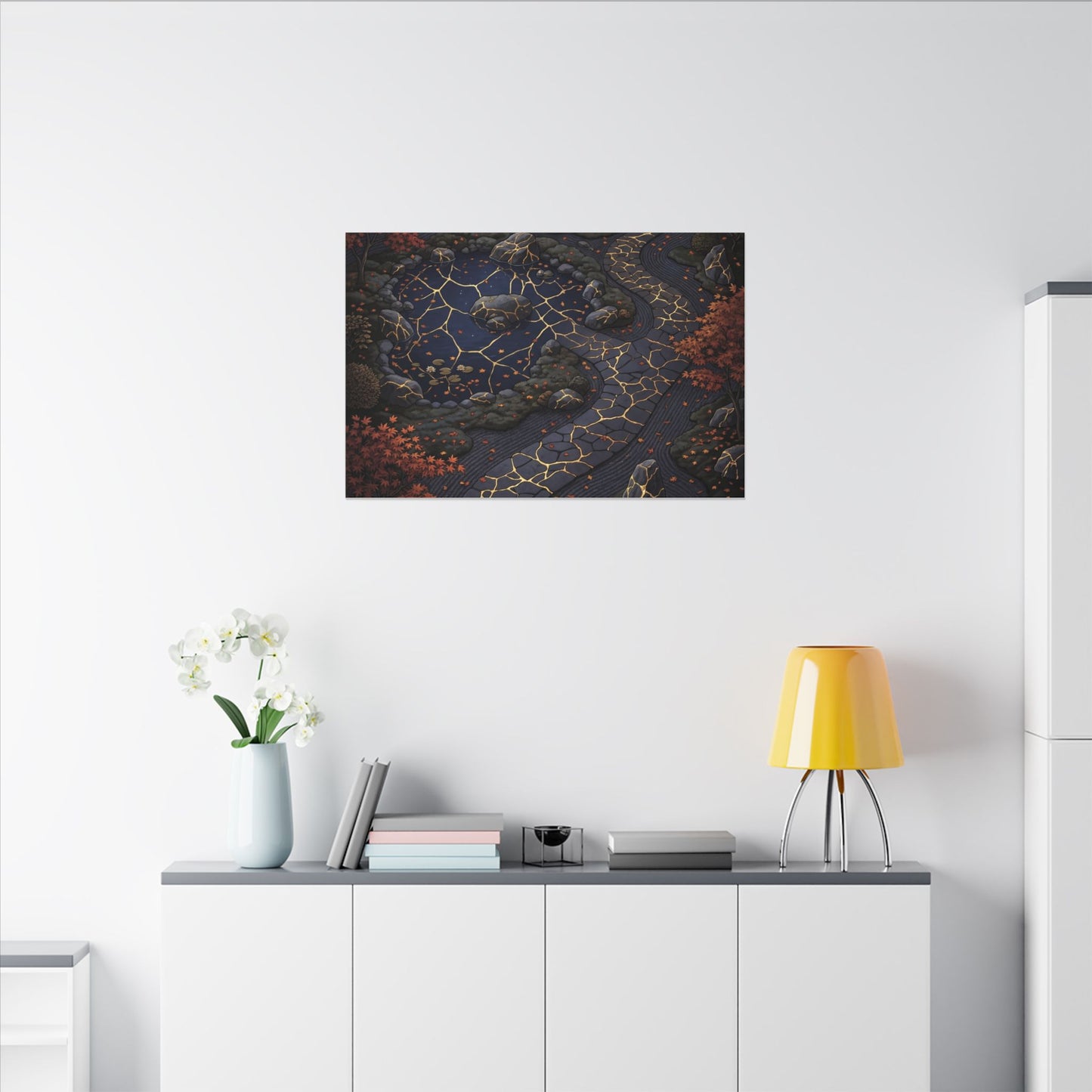 Moonlit Garden Gold Vein Canvas Art | Resilient Kintsugi Art