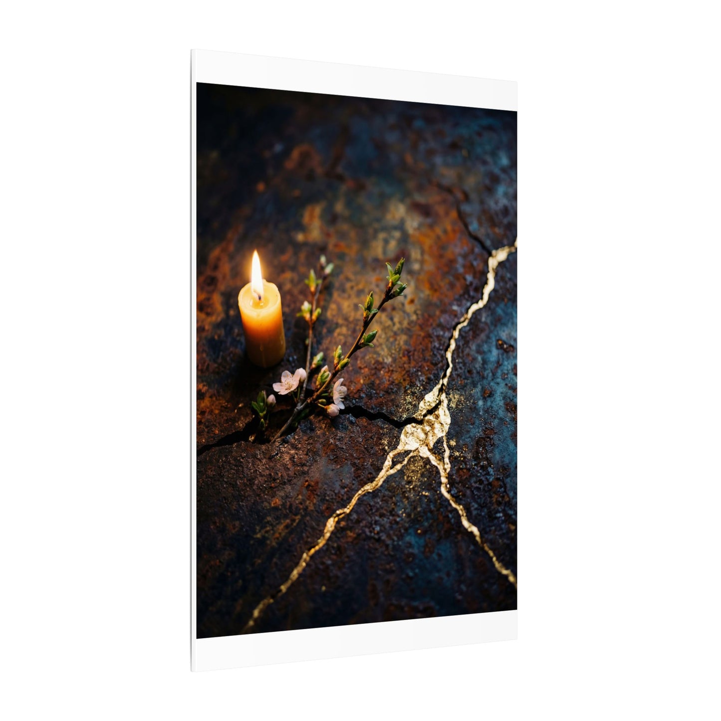 Kintsugi Rust Patina in Candlelight | Gold Repair Canvas Art