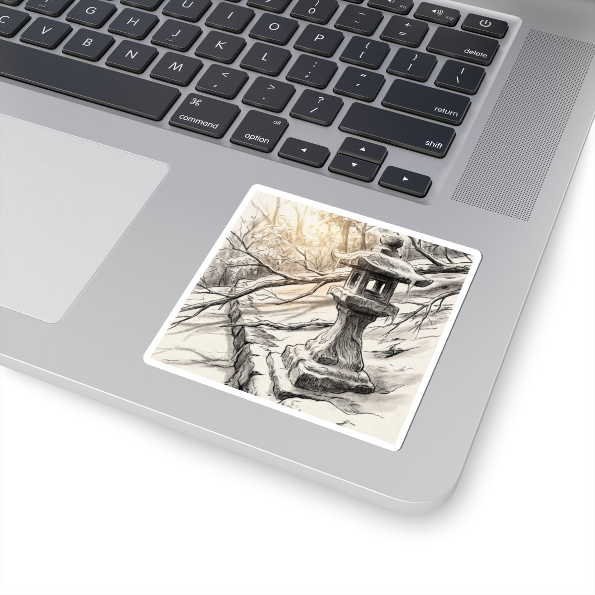 Cozy Stone Lantern Sticker - Minimal Line Japandi Art Print