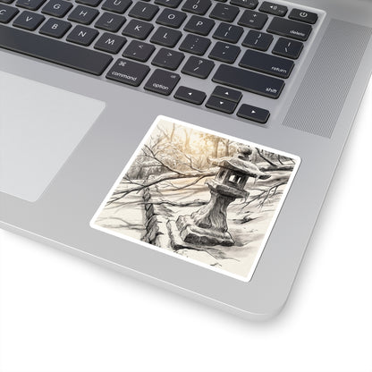 Cozy Stone Lantern Sticker - Minimal Line Japandi Art Print