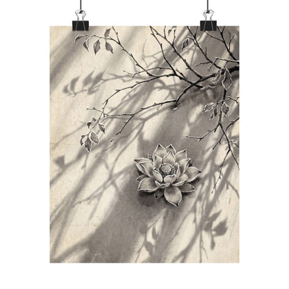 Contemplative Lotus Flower Wall Art Print - Sumi E Zen Art Print