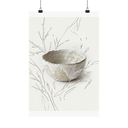 Japandi Ceramic Bowl in Overcast | Minimal Line Wall Art Print