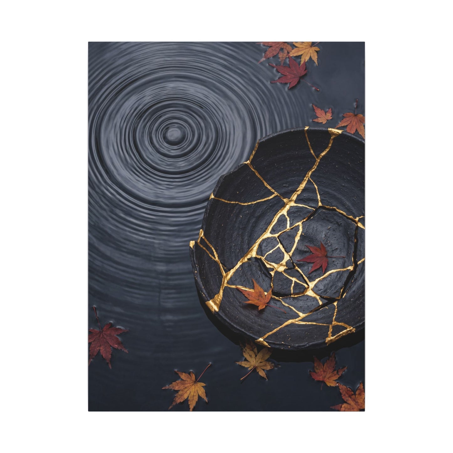 Philosophical Water Ripple Canvas Art - Gold Repair Kintsugi