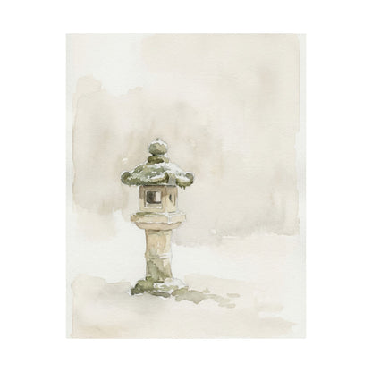 Japandi Stone Lantern in Overcast | Watercolor Wall Art Print