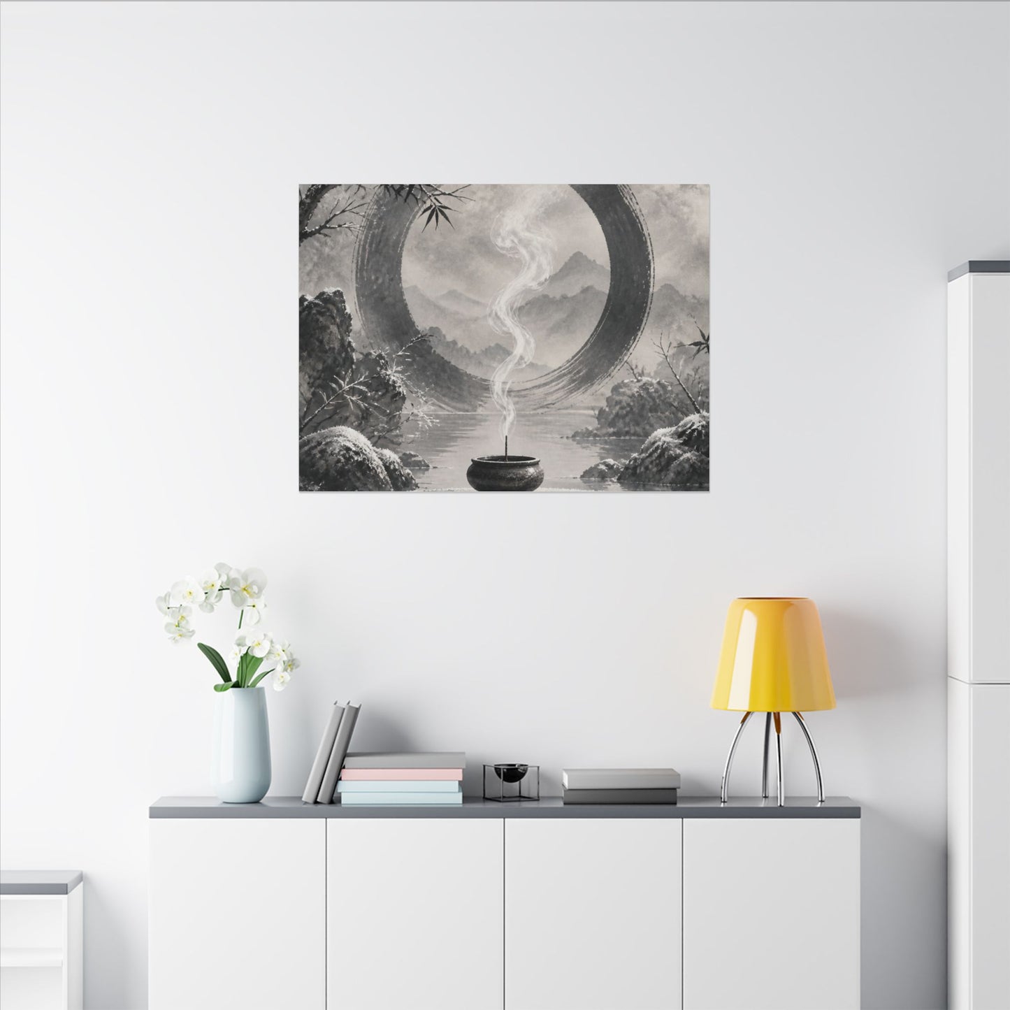 Incense Smoke Canvas Art | Winter Zen Sumi E Art