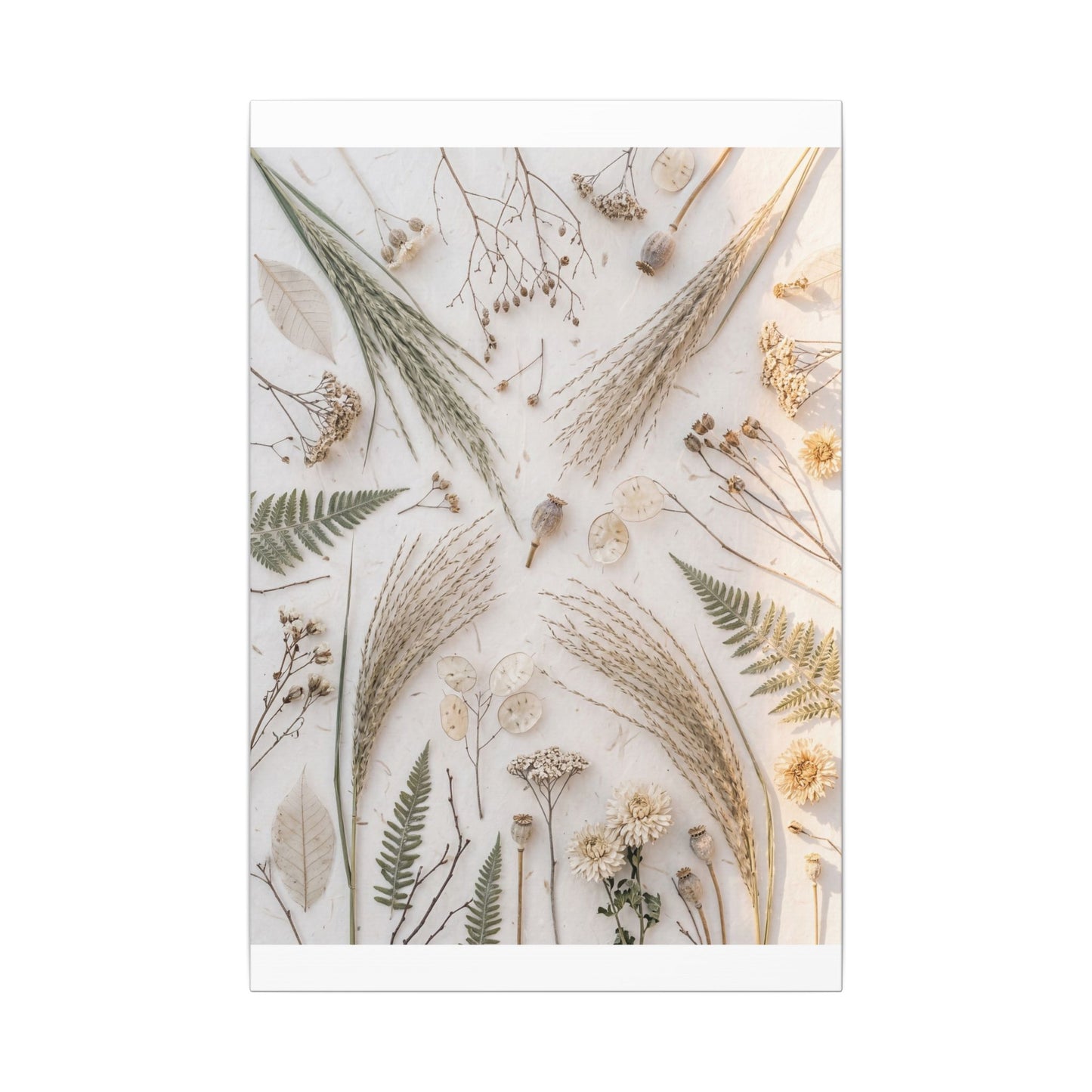 Elegant Dried Flowers Canvas Art - Japanese Pattern Japandi