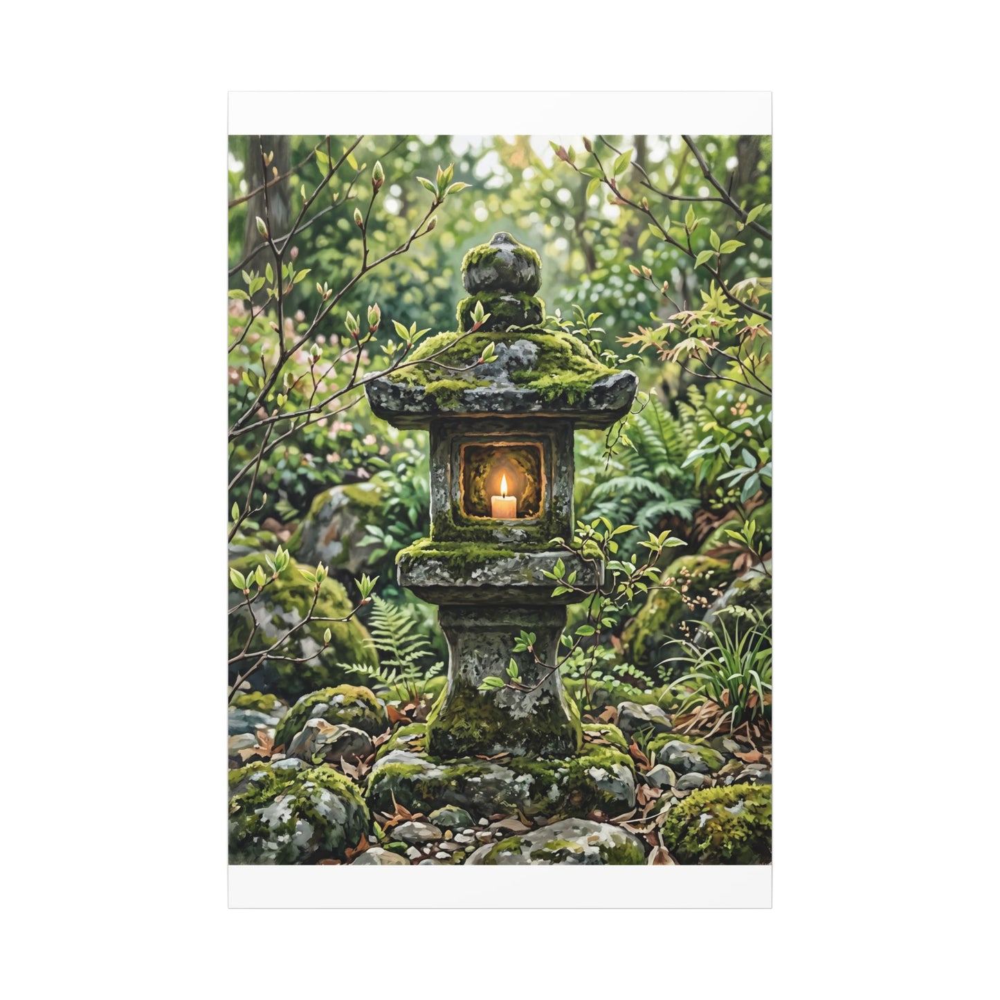 Neutral Stone Lantern Canvas Art - Japanese Pattern Japandi