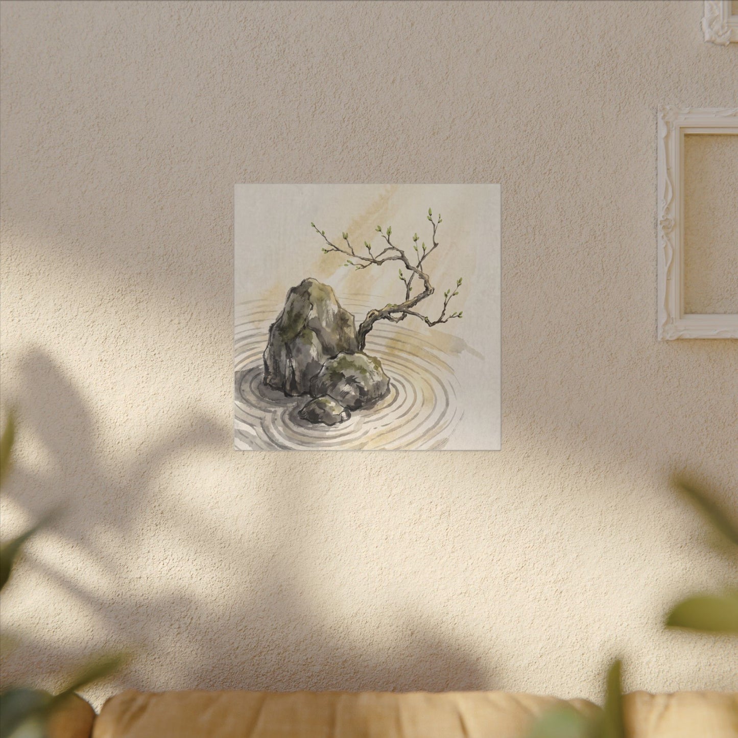 Serene Rock Garden Canvas Art - Sumi E Zen
