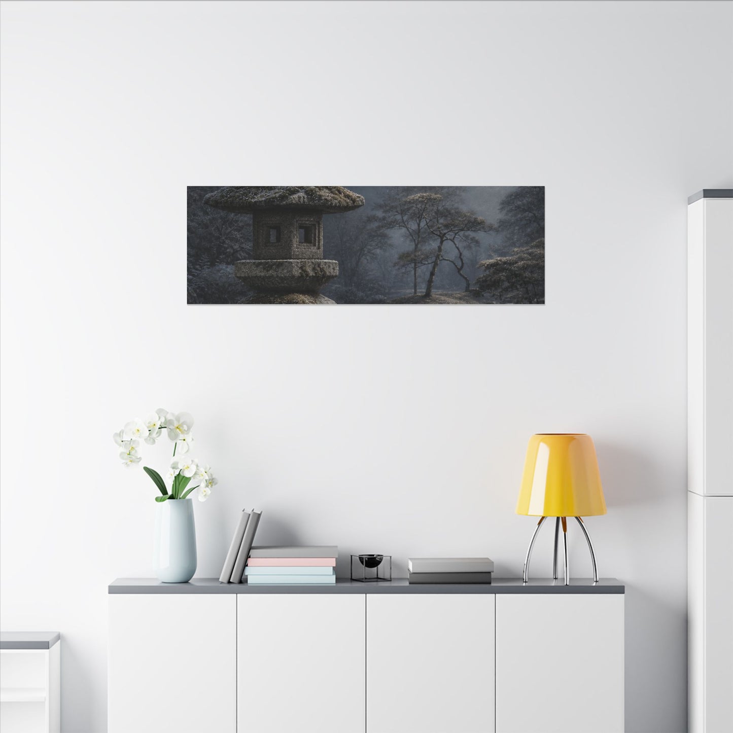 Stone Lantern Canvas Art | Winter Japandi Japanese Pattern Art