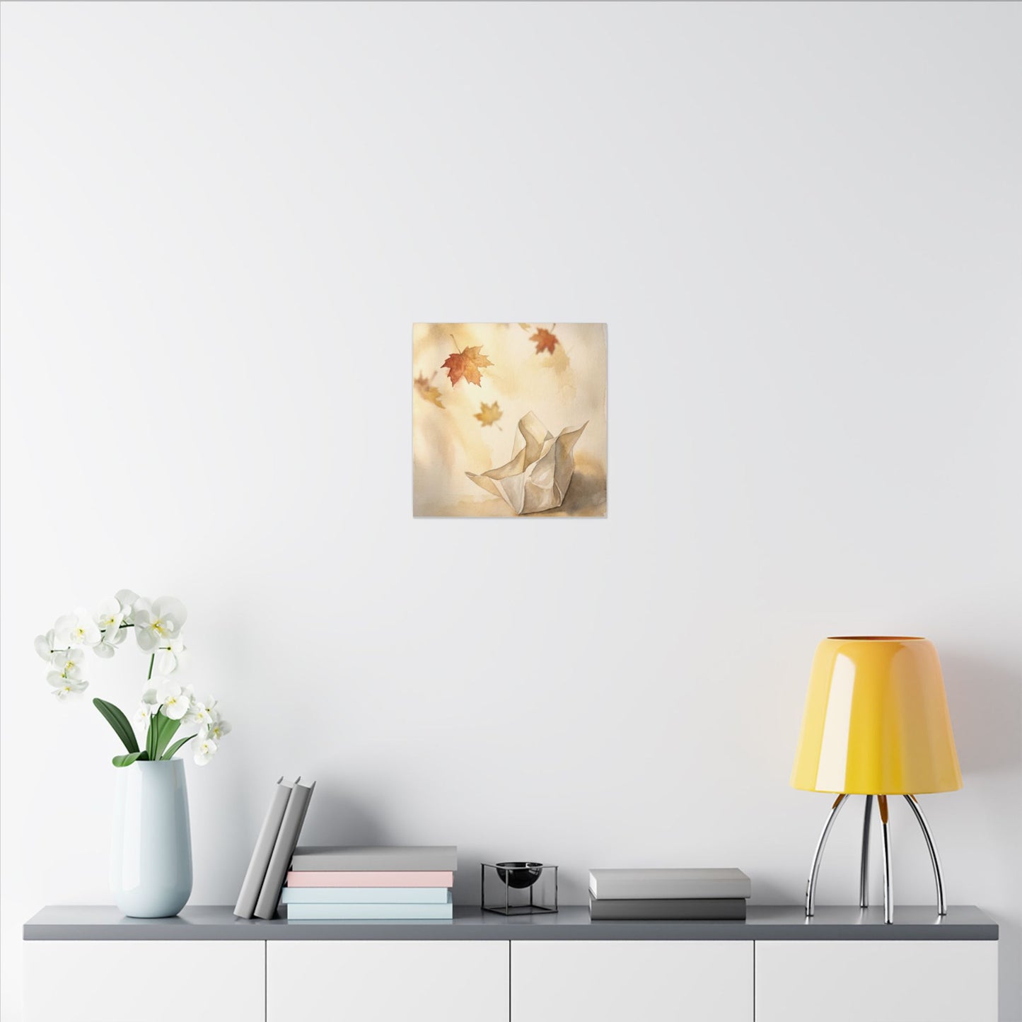 Japandi Paper Fold in Golden Hour | Watercolor Canvas Art