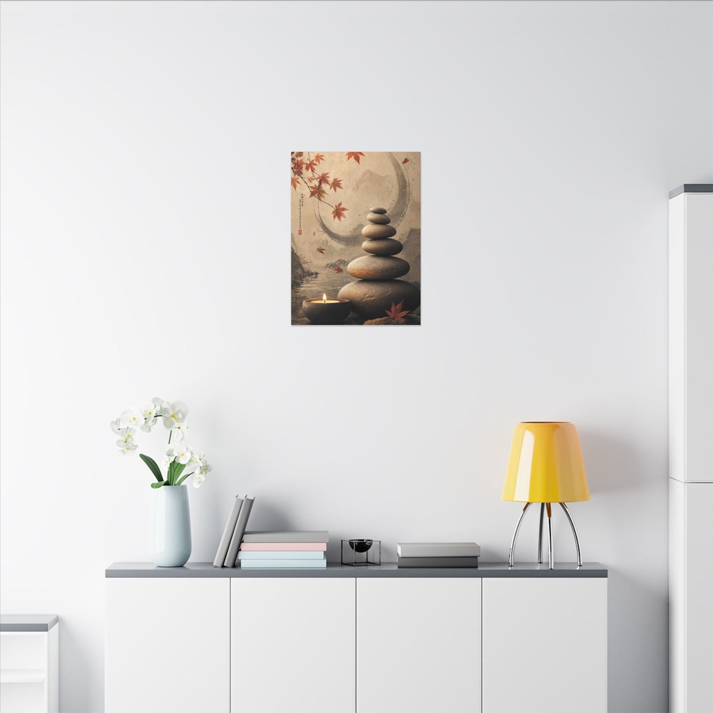 Japandi River Stones in Candlelight | Japanese Pattern Canvas Art