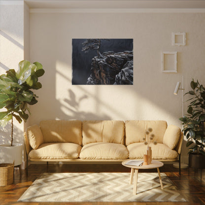 Dark Japandi Pine Tree in Dawn | Dark Texture Canvas Art