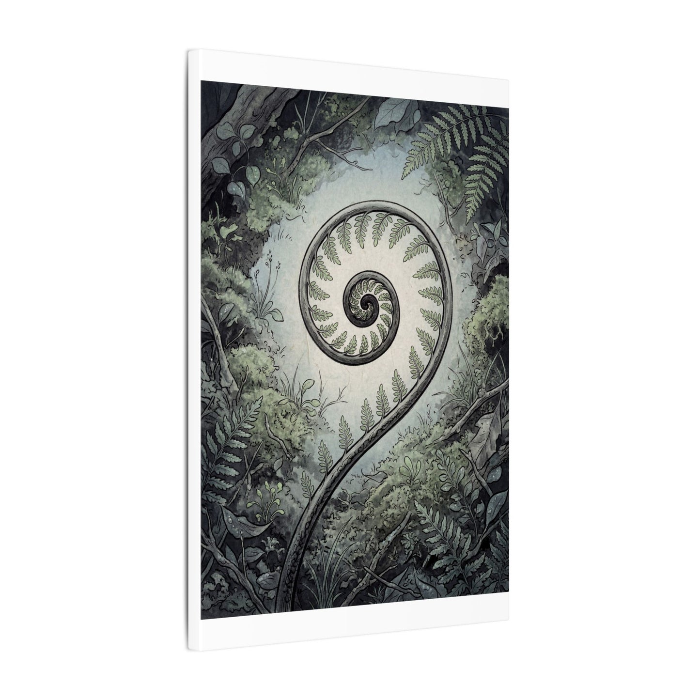 Zen Fern Unfurling in Dawn | Ukiyo E Inspired Canvas Art