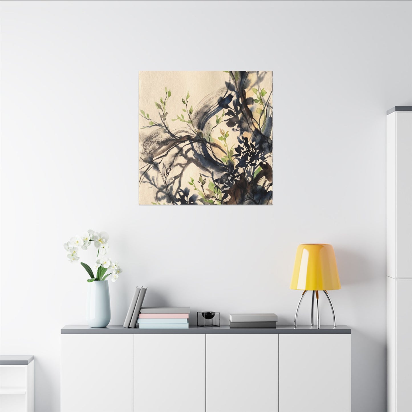 Ma Shadow Play Canvas Art - Dark Japandi Charcoal Ink