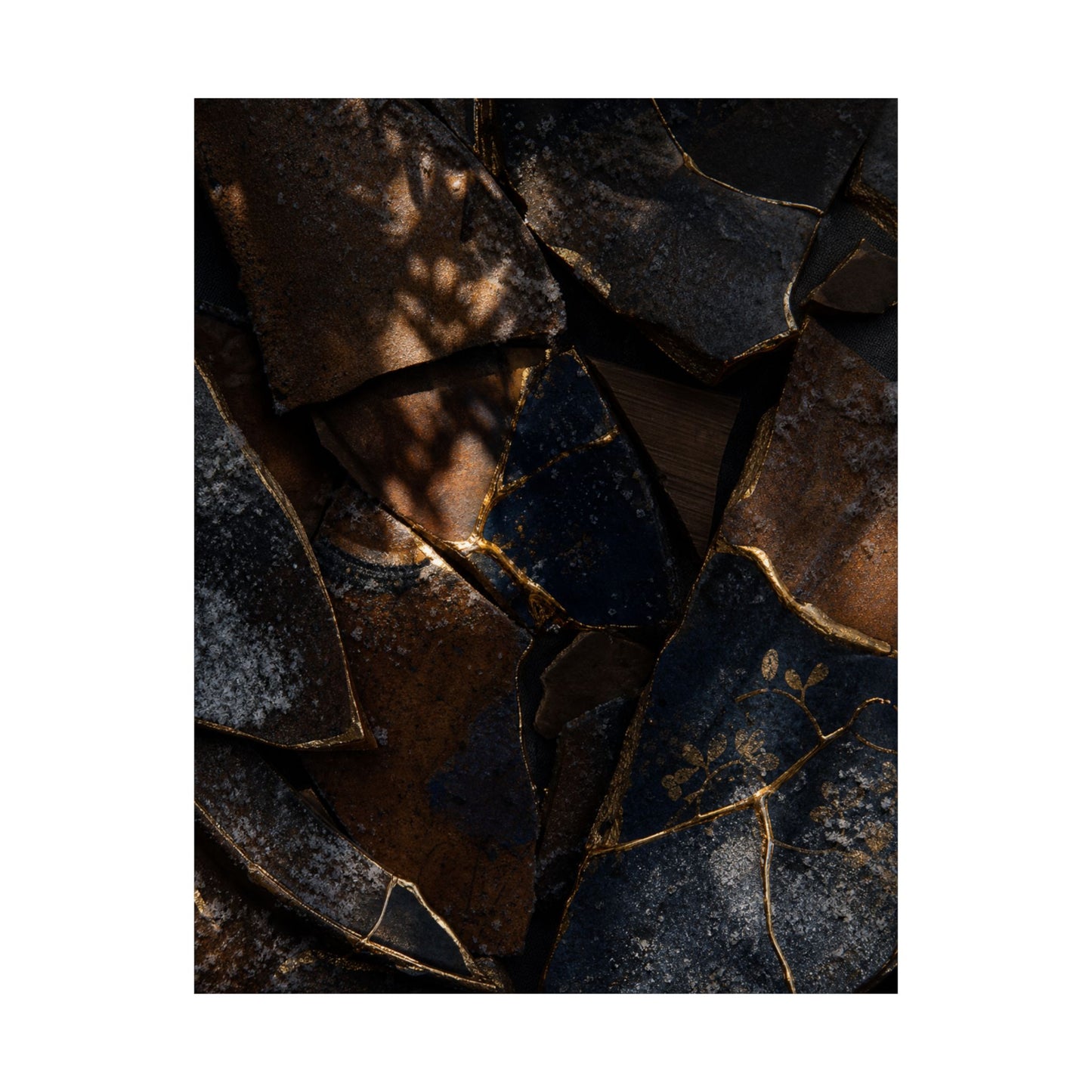 Fukinsei Broken Pottery Wall Art Print - Dark Japandi Dark Texture