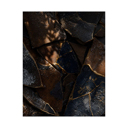 Fukinsei Broken Pottery Wall Art Print - Dark Japandi Dark Texture