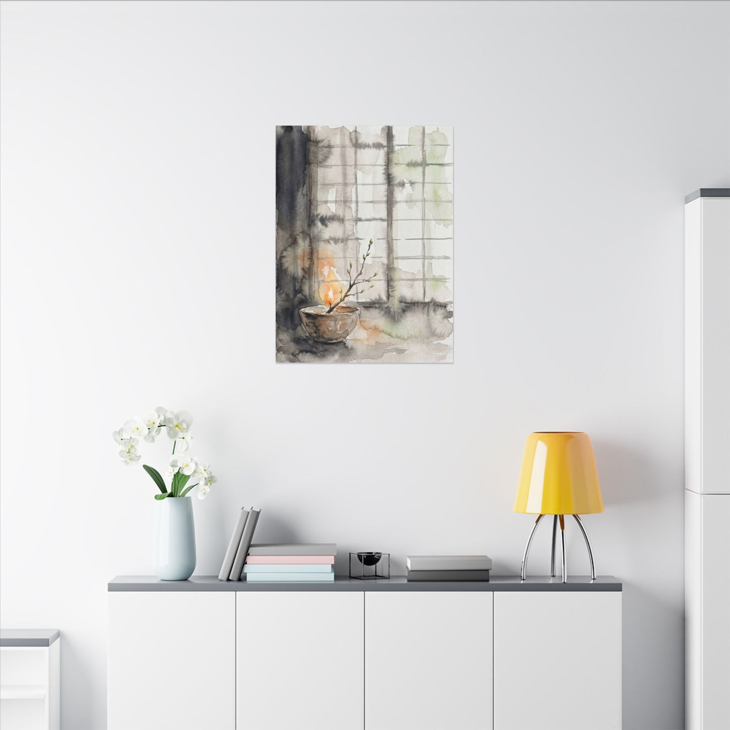 Shoji Screen Canvas Art | Spring Japandi Watercolor Art