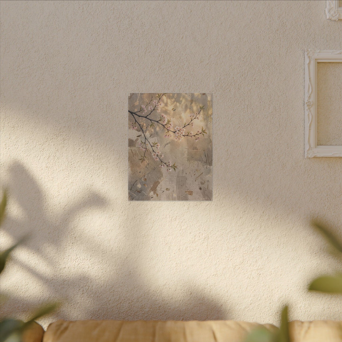 Summer Cherry Blossom Texture Canvas Art | Neutral Decor