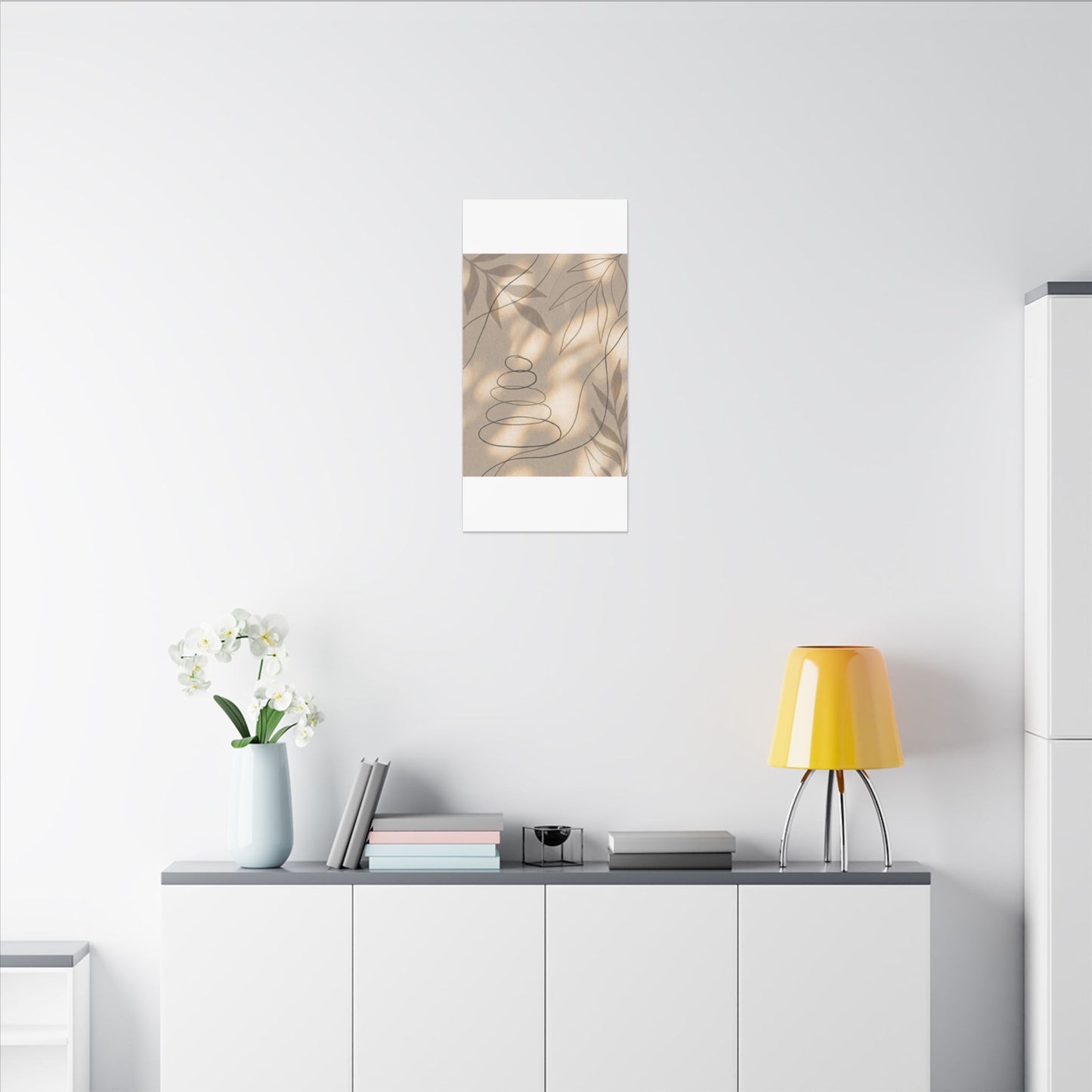 River Stones Minimal Line Canvas Art | Earthy Japandi Art