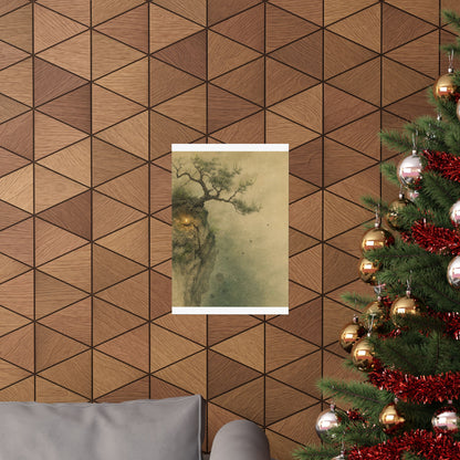 Japandi Pine Tree in Candlelight | Minimal Line Wall Art Print