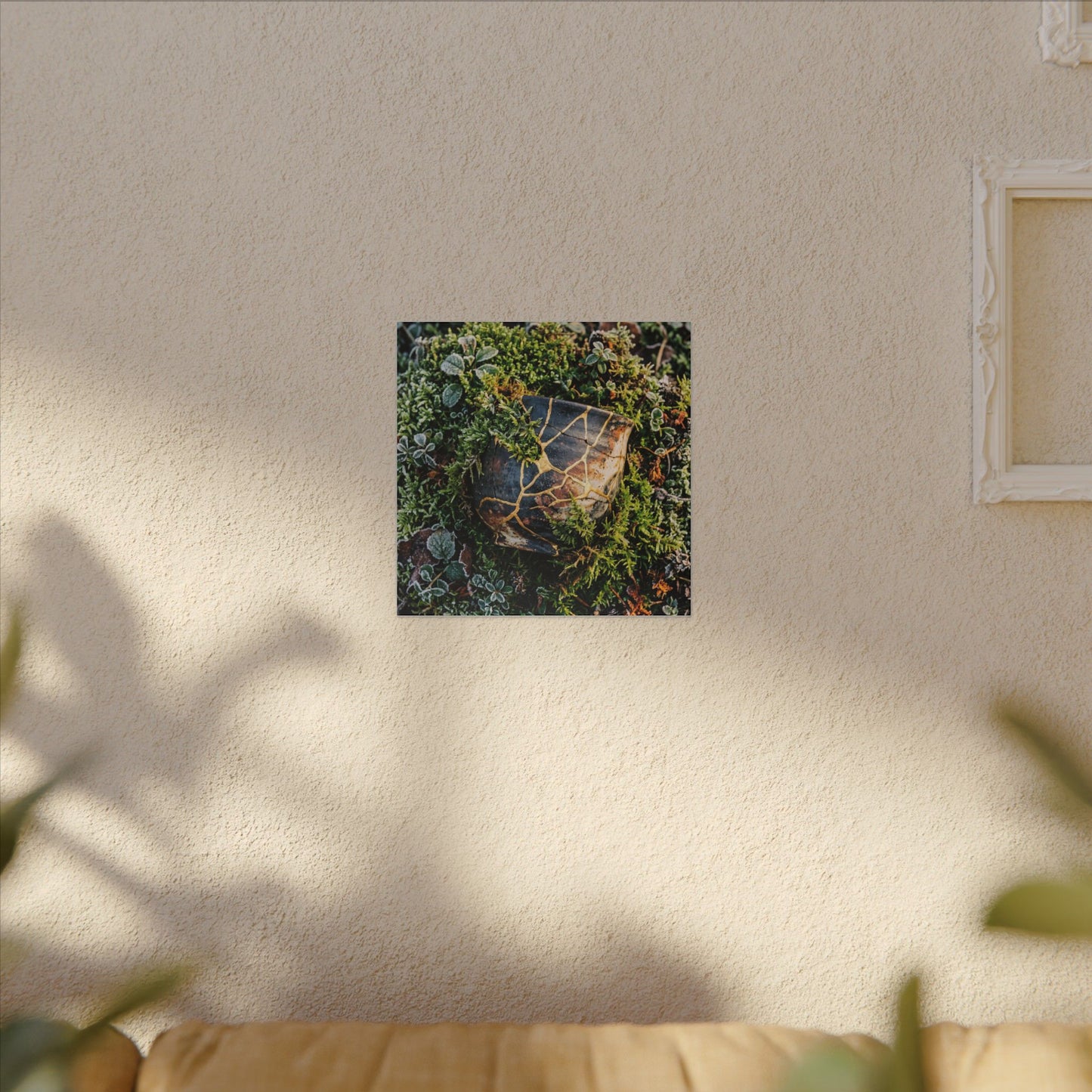 Artful Moss Close Up Canvas Art - Gold Repair Kintsugi