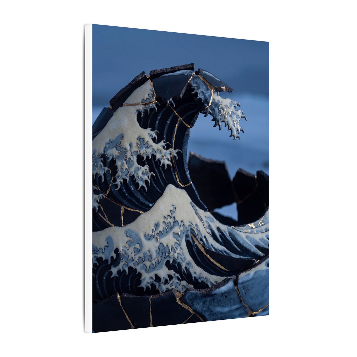 Ocean Wave Canvas Art | Winter Kintsugi Gold Repair Art