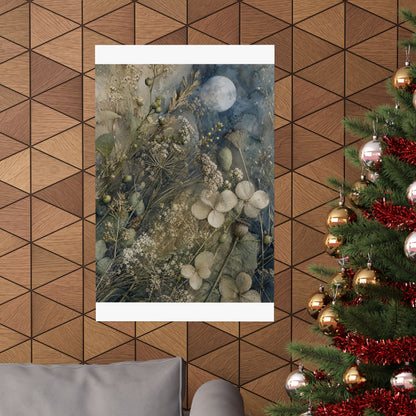 Japandi Dried Flowers in Moonlight | Watercolor Wall Art Print
