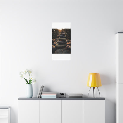 Dark Japandi River Stones in Golden Hour | Moody Minimal Canvas Art