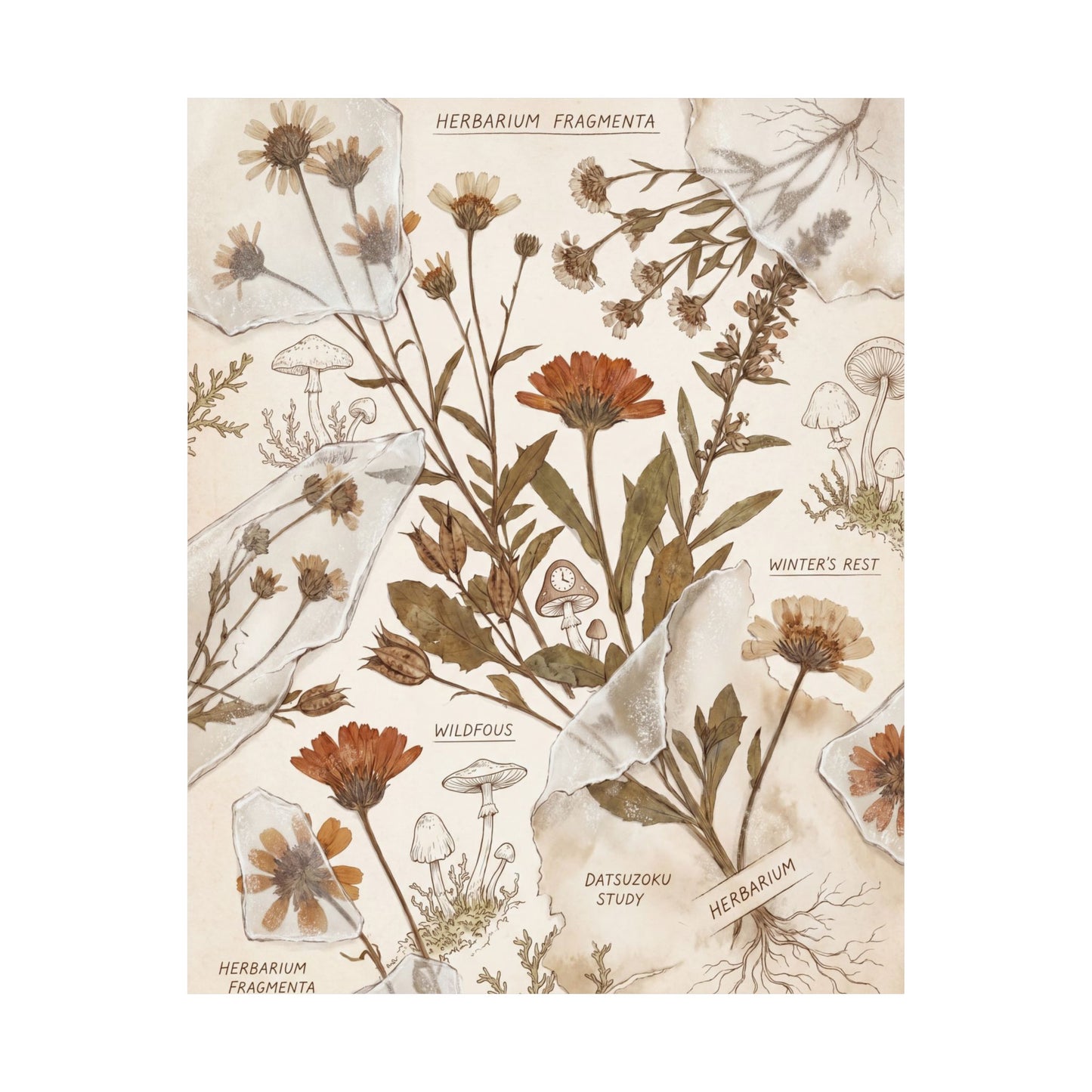 Winter Dried Flowers Herbarium Wall Art Print | Rustic Decor