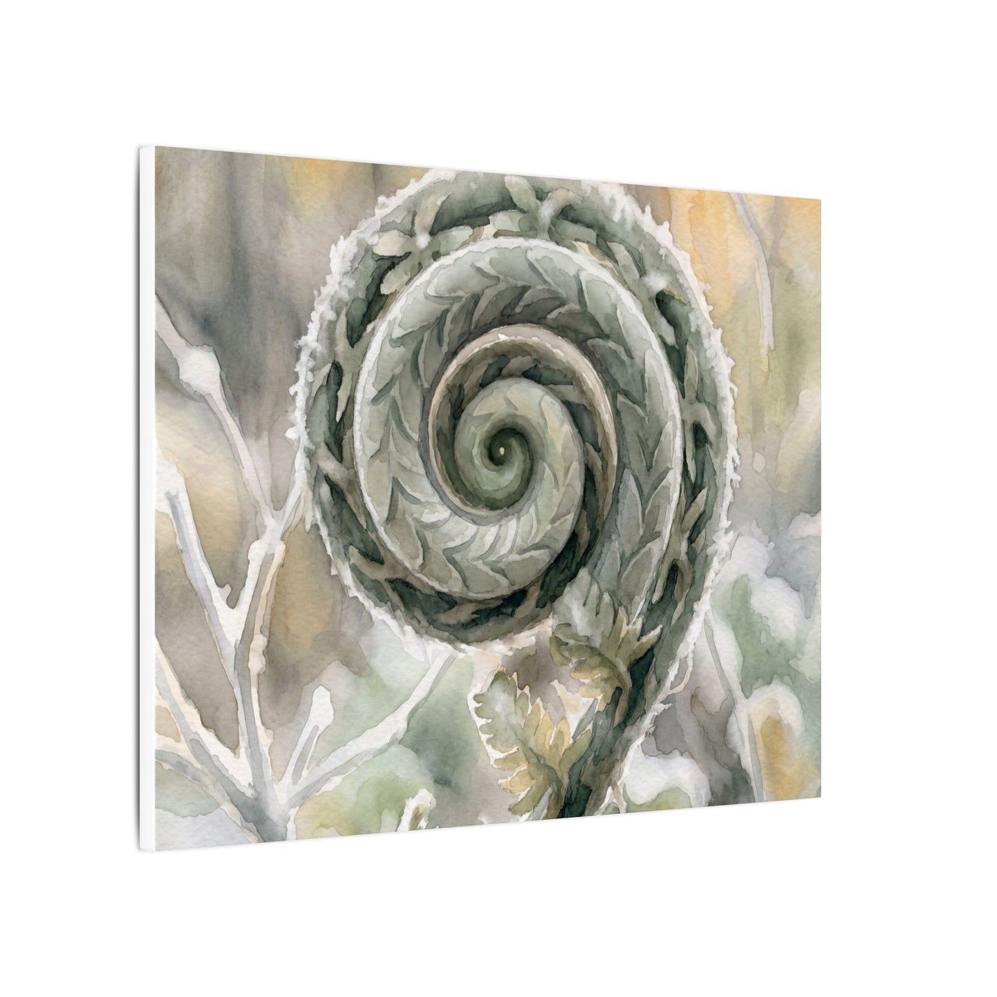 Winter Fern Unfurling Watercolor Canvas Art | Cozy Decor